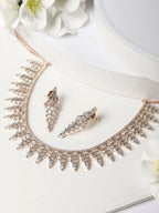 Priyaasi Women Elegant Floral American Diamond Rose Gold Jewellery Set - Noz2Toz