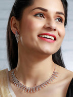 Priyaasi Women Elegant Floral American Diamond Rose Gold Jewellery Set - Swadesiicart