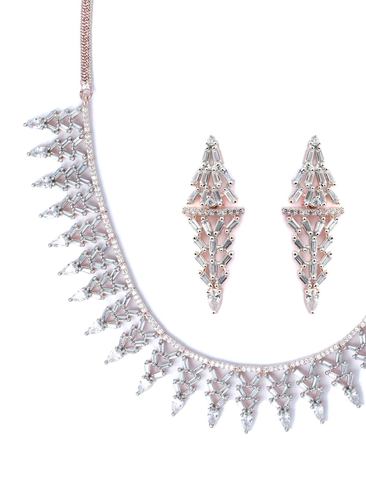 Priyaasi Women Elegant Floral American Diamond Rose Gold Jewellery Set - Swadesiicart