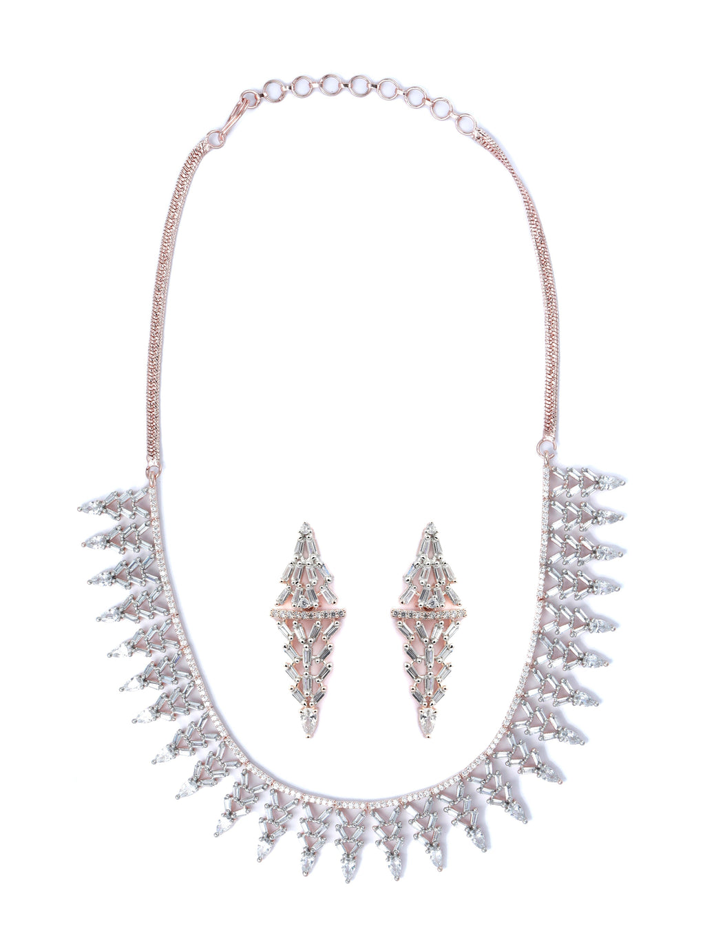 Priyaasi Women Elegant Floral American Diamond Rose Gold Jewellery Set - Swadesiicart