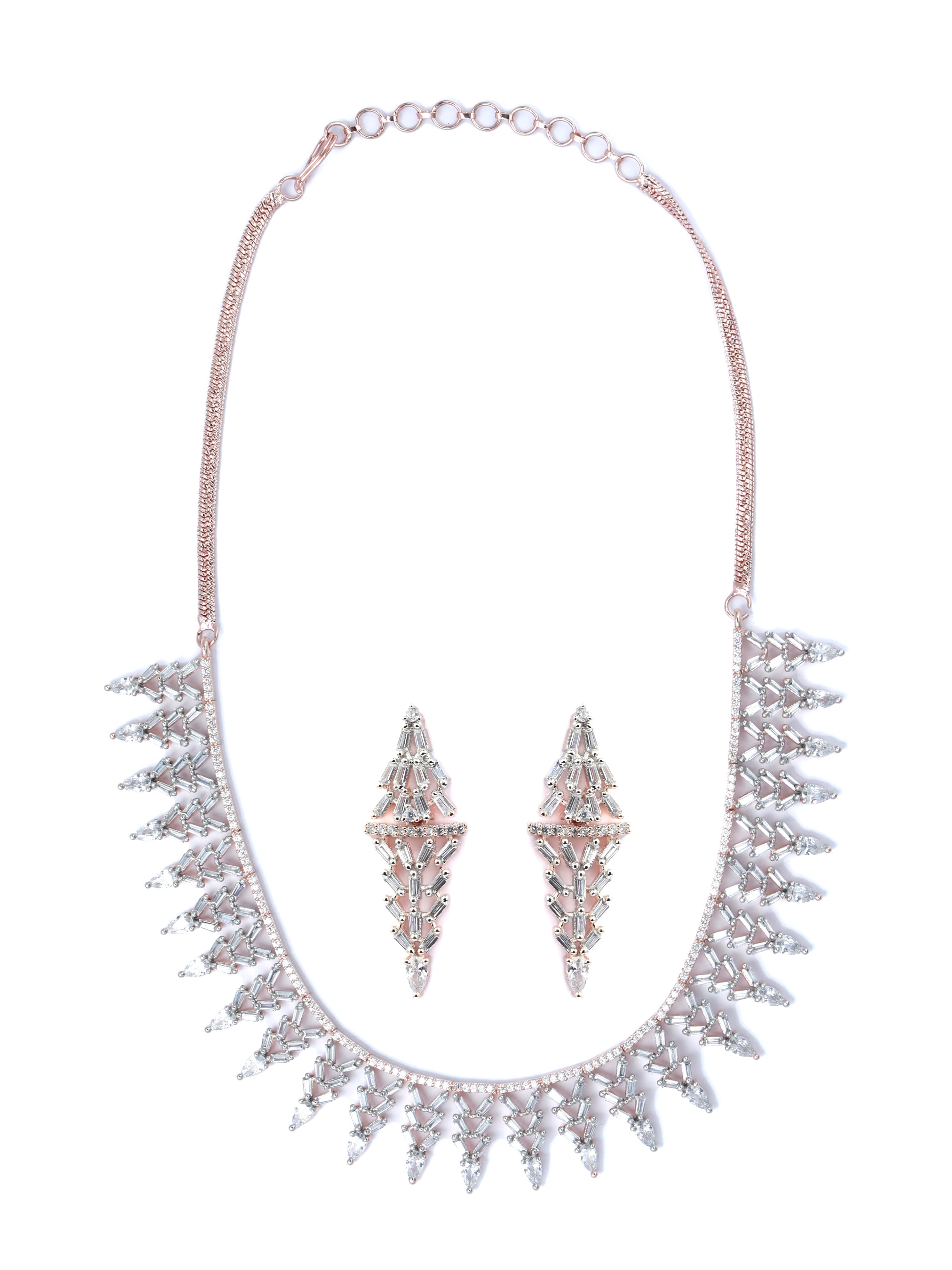 Priyaasi Women Elegant Floral American Diamond Rose Gold Jewellery Set - Swadesiicart