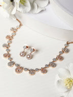 Priyaasi Women Elegant Teardrop Shaped American Diamond Rose Gold Jewellery Set - Noz2Toz