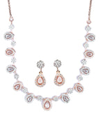 Priyaasi Women Elegant Teardrop Shaped American Diamond Rose Gold Jewellery Set - Swadesiicart