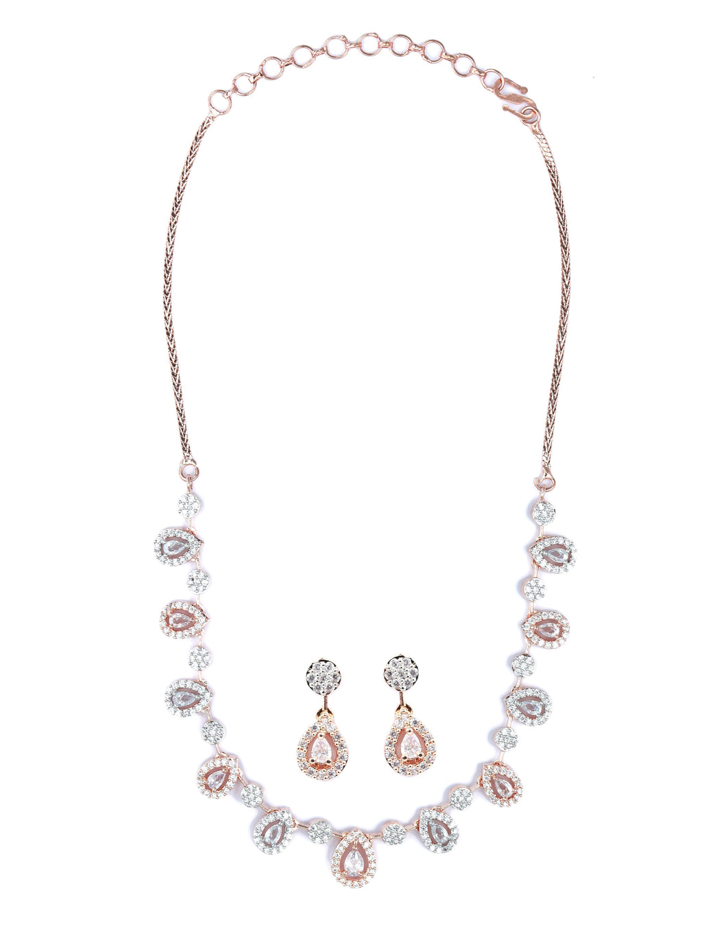 Priyaasi Women Elegant Teardrop Shaped American Diamond Rose Gold Jewellery Set - Swadesiicart