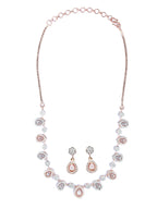 Priyaasi Women Elegant Teardrop Shaped American Diamond Rose Gold Jewellery Set - Swadesiicart