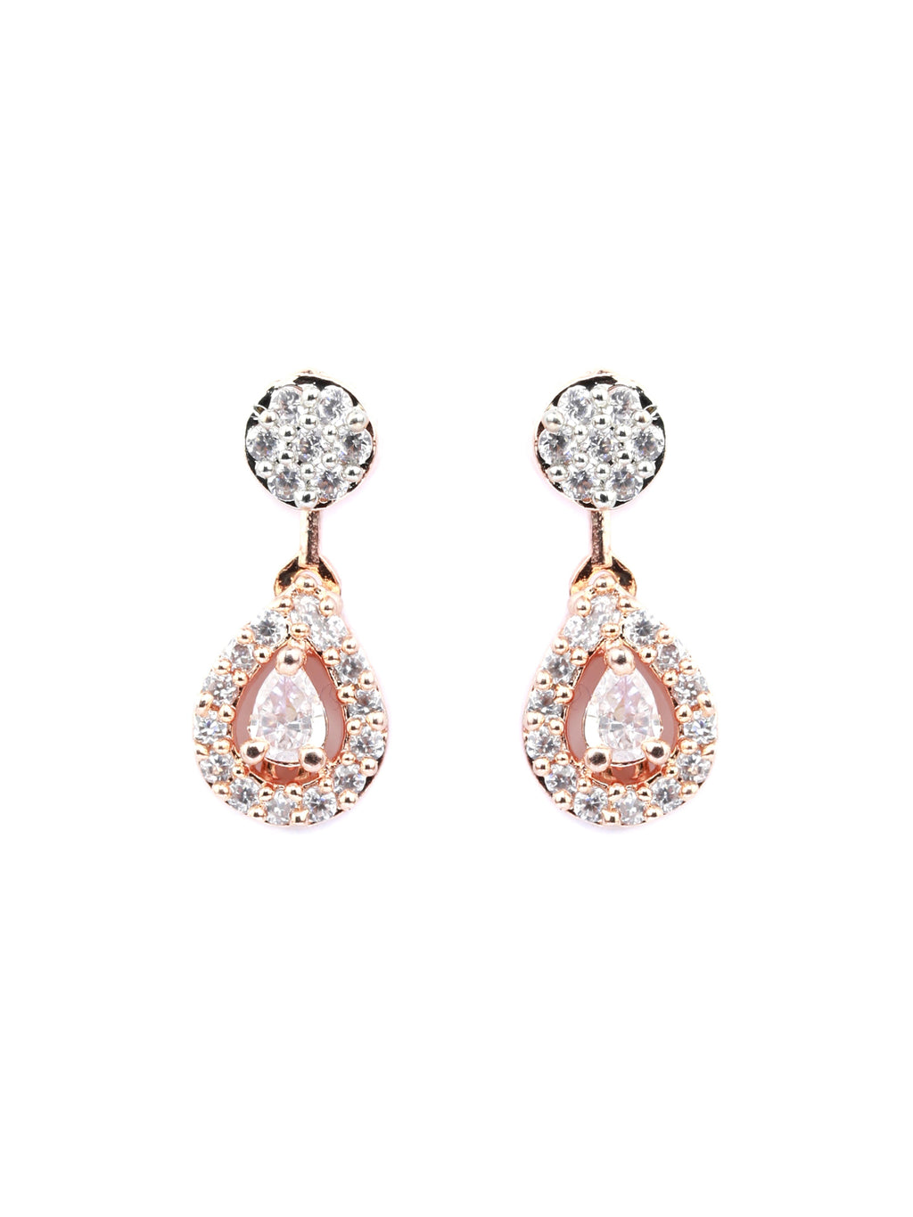 Priyaasi Women Elegant Teardrop Shaped American Diamond Rose Gold Jewellery Set - Swadesiicart