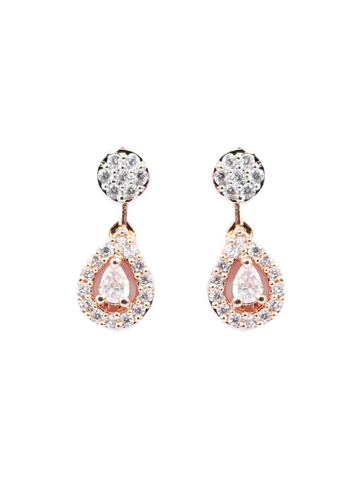 Priyaasi Women Elegant Teardrop Shaped American Diamond Rose Gold Jewellery Set - Swadesiicart