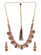 Priyaasi Women Goddess Laxmi Pink Stone Studded Gold-Polished Jewellery Set - Swadesiicart