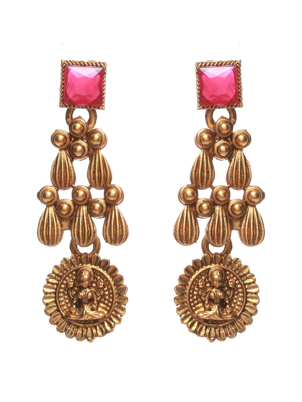 Priyaasi Women Goddess Laxmi Pink Stone Studded Gold-Polished Jewellery Set - Swadesiicart