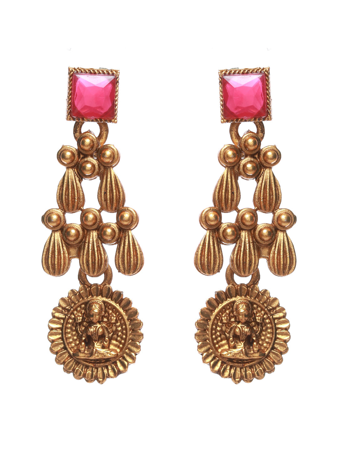 Priyaasi Women Goddess Laxmi Pink Stone Studded Gold-Polished Jewellery Set - Swadesiicart