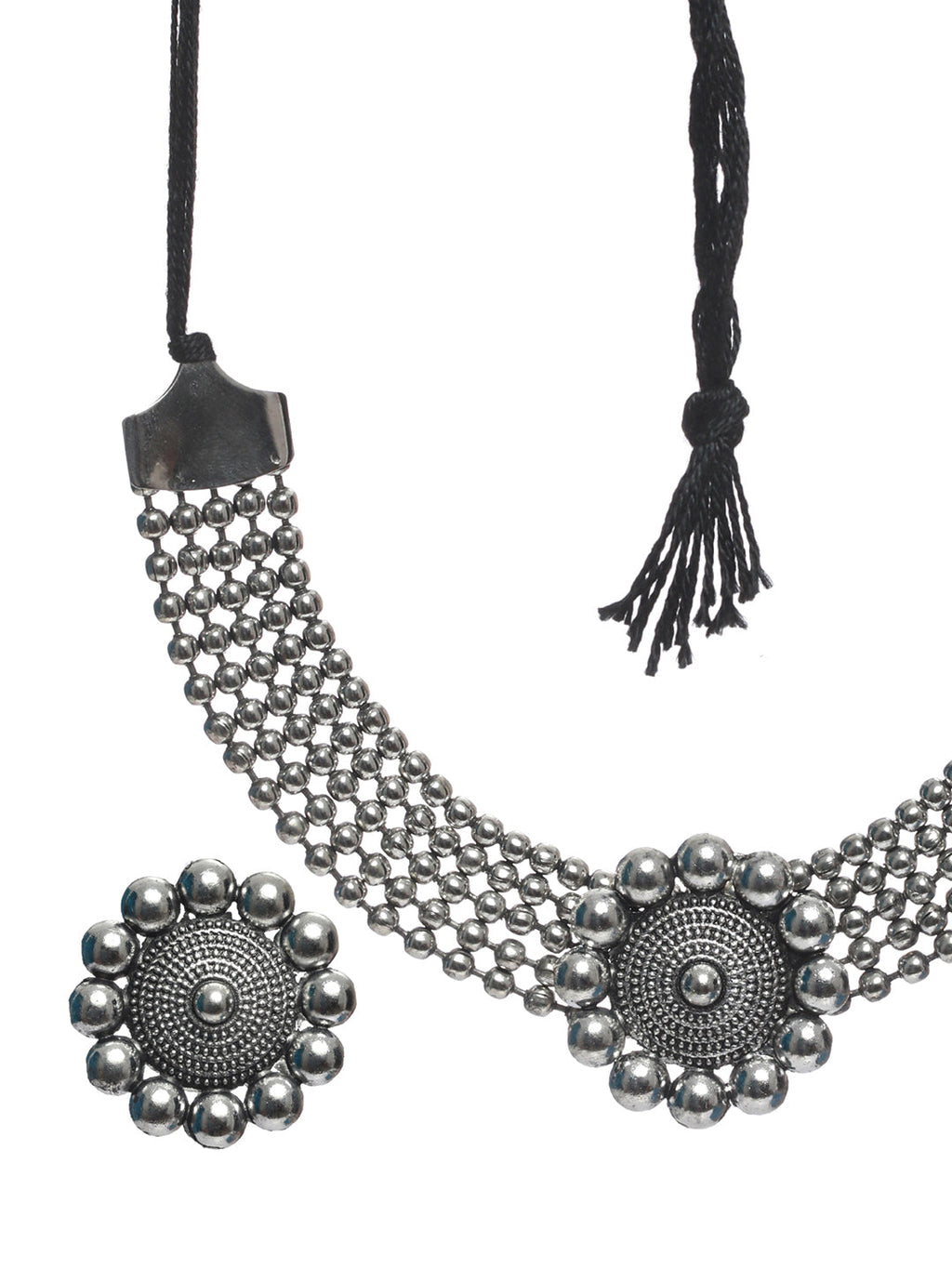 Priyaasi Women Oxidised Silver Floral Multilayer Chain Jewellery Set - Swadesiicart