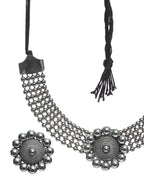 Priyaasi Women Oxidised Silver Floral Multilayer Chain Jewellery Set - Swadesiicart