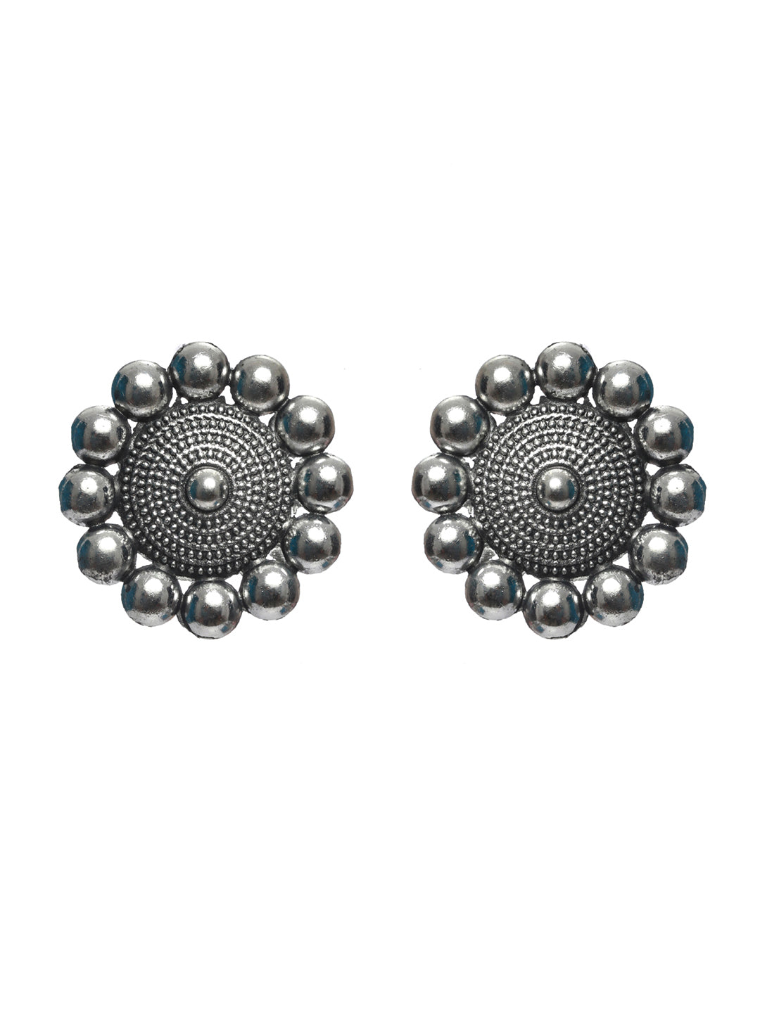 Priyaasi Women Oxidised Silver Floral Multilayer Chain Jewellery Set - Swadesiicart