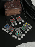 Priyaasi Women Oxidised Silver Multicolor Floral Elephant Pattern Jewellery Set - Noz2Toz