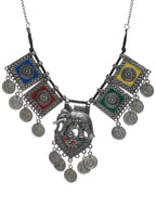Priyaasi Women Oxidised Silver Multicolor Floral Elephant Pattern Jewellery Set - Swadesiicart