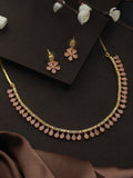 Priyaasi Women Pink Floral Leaf Gold-Polished AD Studded Jewellery Set - Noz2Toz