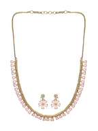 Priyaasi Women Pink Floral Leaf Gold-Polished AD Studded Jewellery Set - Swadesiicart
