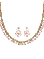 Priyaasi Women Pink Floral Leaf Gold-Polished AD Studded Jewellery Set - Swadesiicart