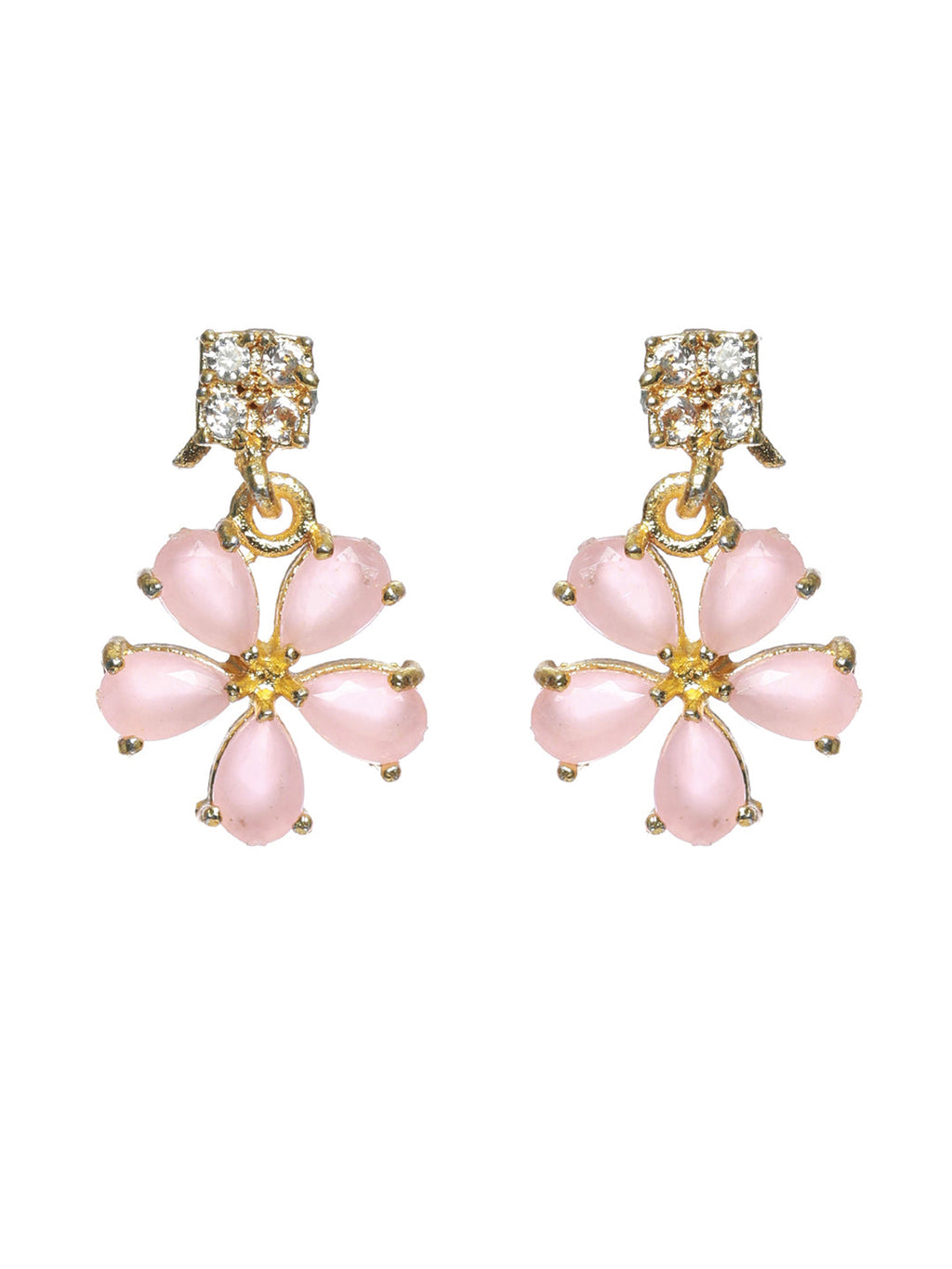 Priyaasi Women Pink Floral Leaf Gold-Polished AD Studded Jewellery Set - Swadesiicart