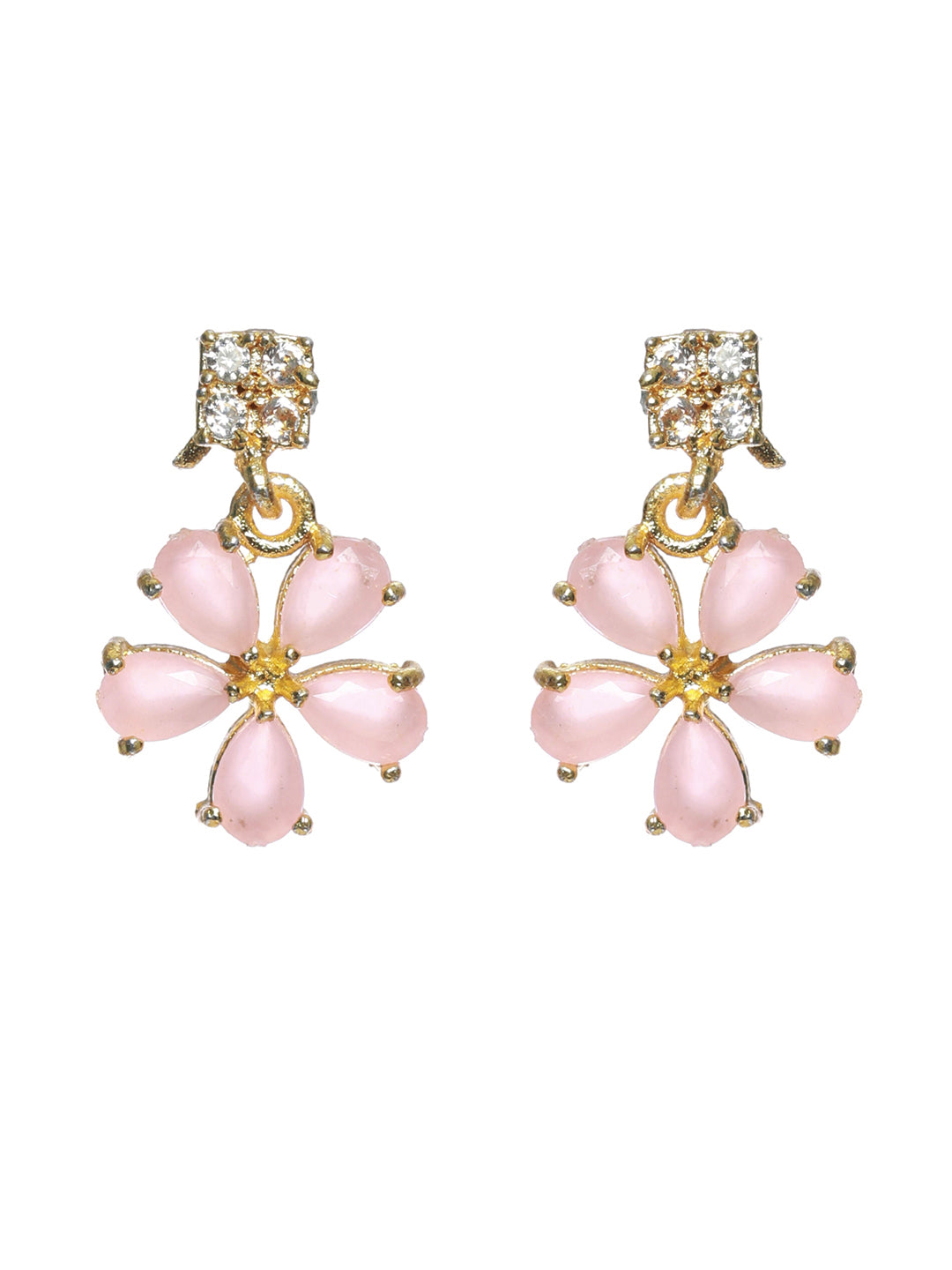 Priyaasi Women Pink Floral Leaf Gold-Polished AD Studded Jewellery Set - Swadesiicart