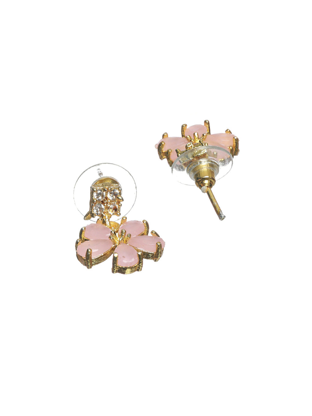 Priyaasi Women Pink Floral Leaf Gold-Polished AD Studded Jewellery Set - Swadesiicart