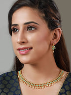 Priyaasi Women Mint Green Floral Leaf Gold-Polished Jewellery Set - Swadesiicart