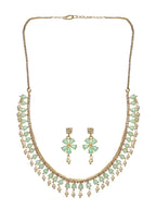 Priyaasi Women Mint Green Floral Leaf Gold-Polished Jewellery Set - Swadesiicart