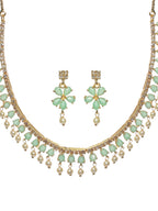 Priyaasi Women Mint Green Floral Leaf Gold-Polished Jewellery Set - Swadesiicart