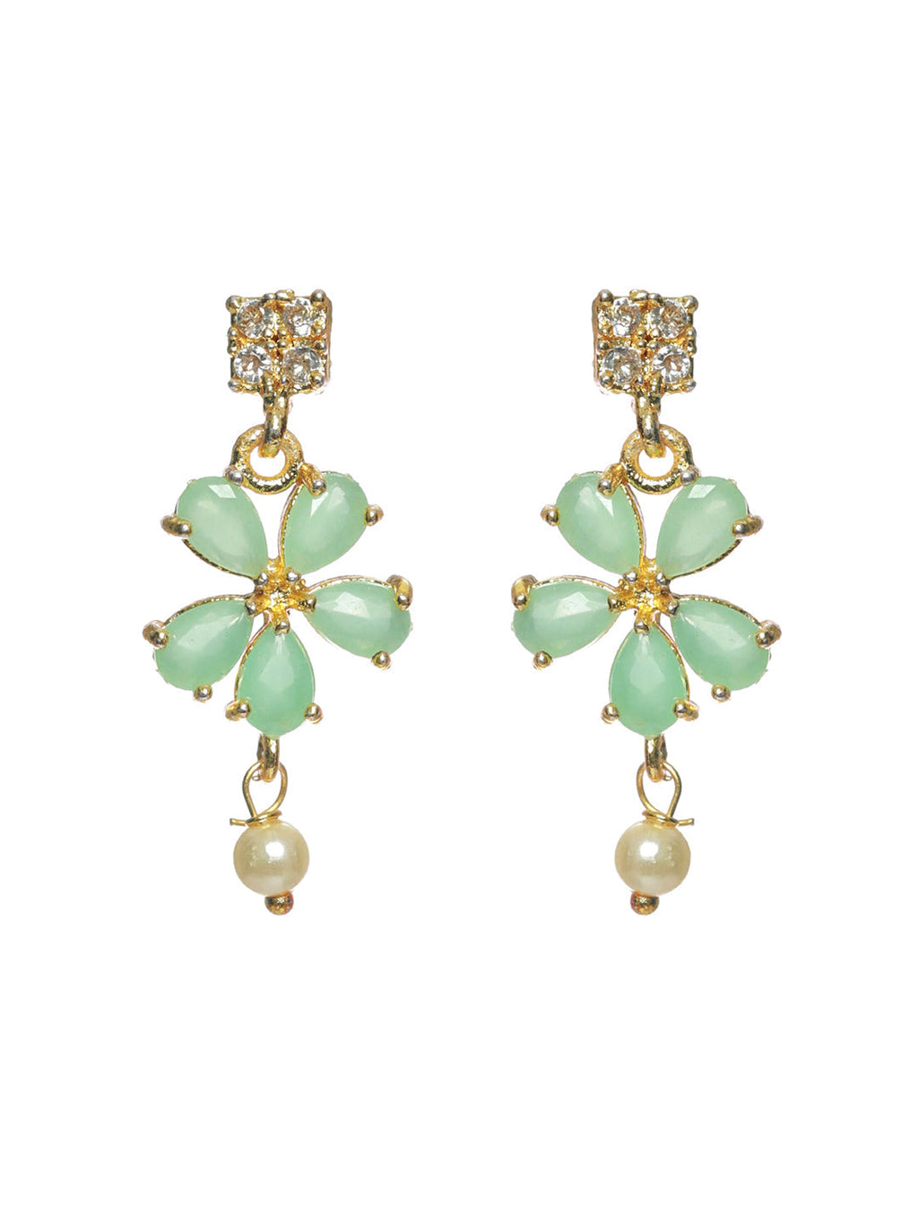 Priyaasi Women Mint Green Floral Leaf Gold-Polished Jewellery Set - Swadesiicart