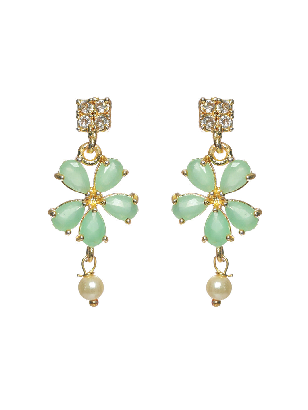 Priyaasi Women Mint Green Floral Leaf Gold-Polished Jewellery Set - Swadesiicart