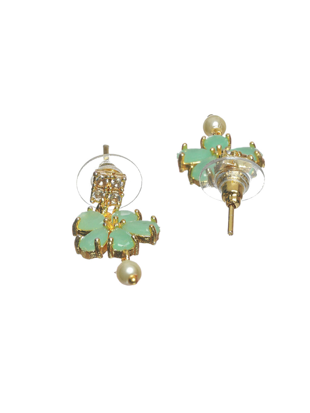 Priyaasi Women Mint Green Floral Leaf Gold-Polished Jewellery Set - Swadesiicart