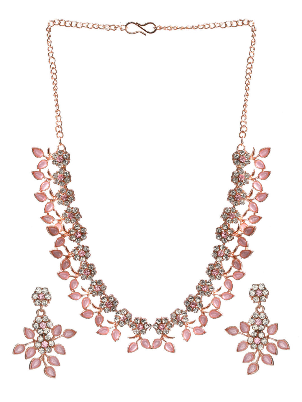 Priyaasi Women Pink Studded Floral Rose Gold-Polished Jewellery Set - Swadesiicart