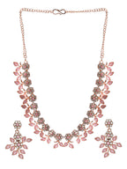 Priyaasi Women Pink Studded Floral Rose Gold-Polished Jewellery Set - Swadesiicart