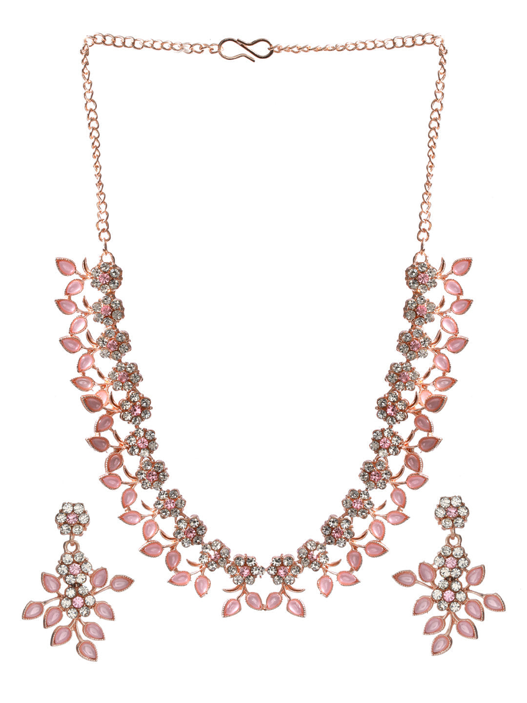 Priyaasi Women Pink Studded Floral Rose Gold-Polished Jewellery Set - Swadesiicart