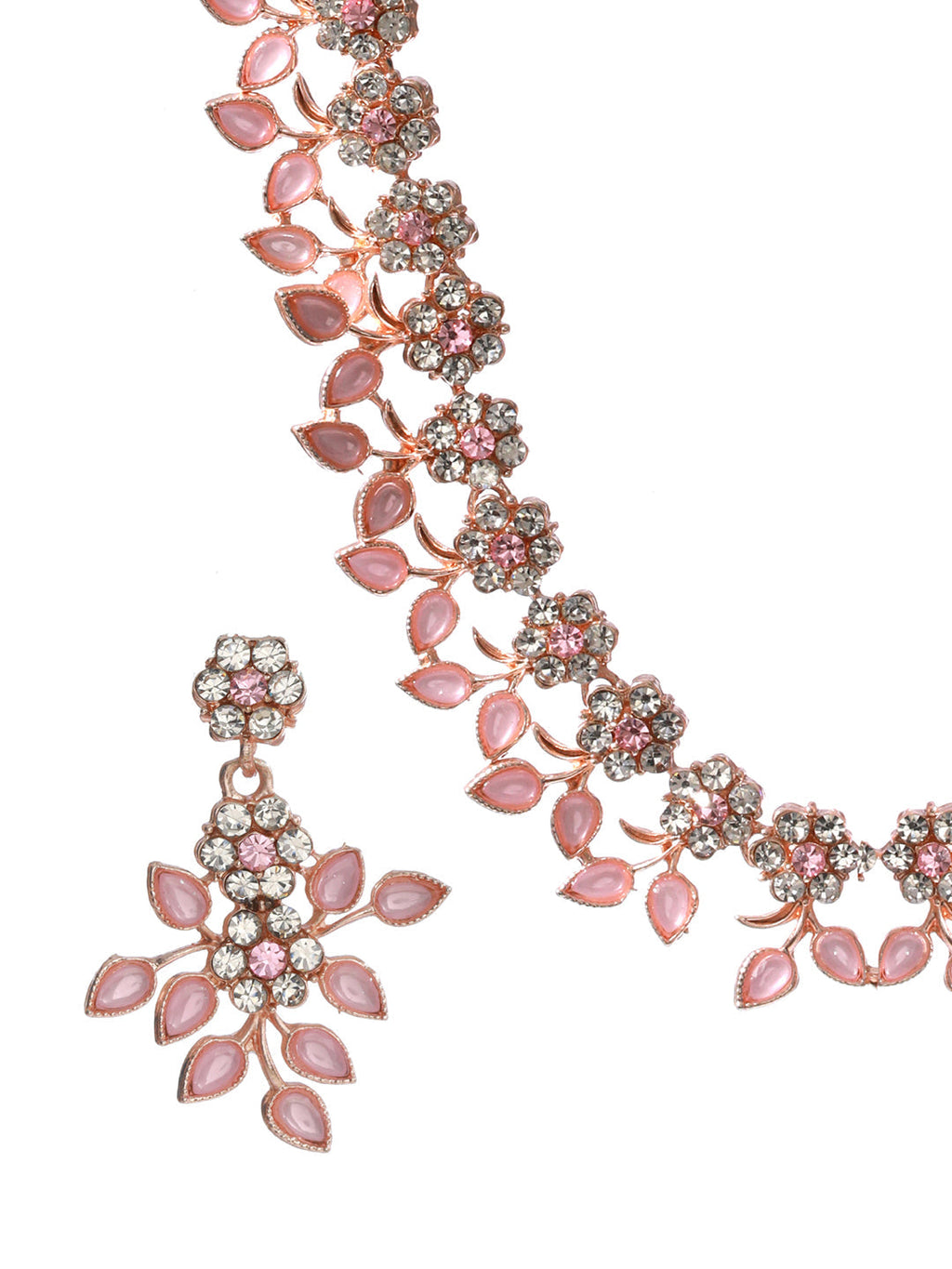 Priyaasi Women Pink Studded Floral Rose Gold-Polished Jewellery Set - Swadesiicart