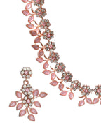 Priyaasi Women Pink Studded Floral Rose Gold-Polished Jewellery Set - Swadesiicart