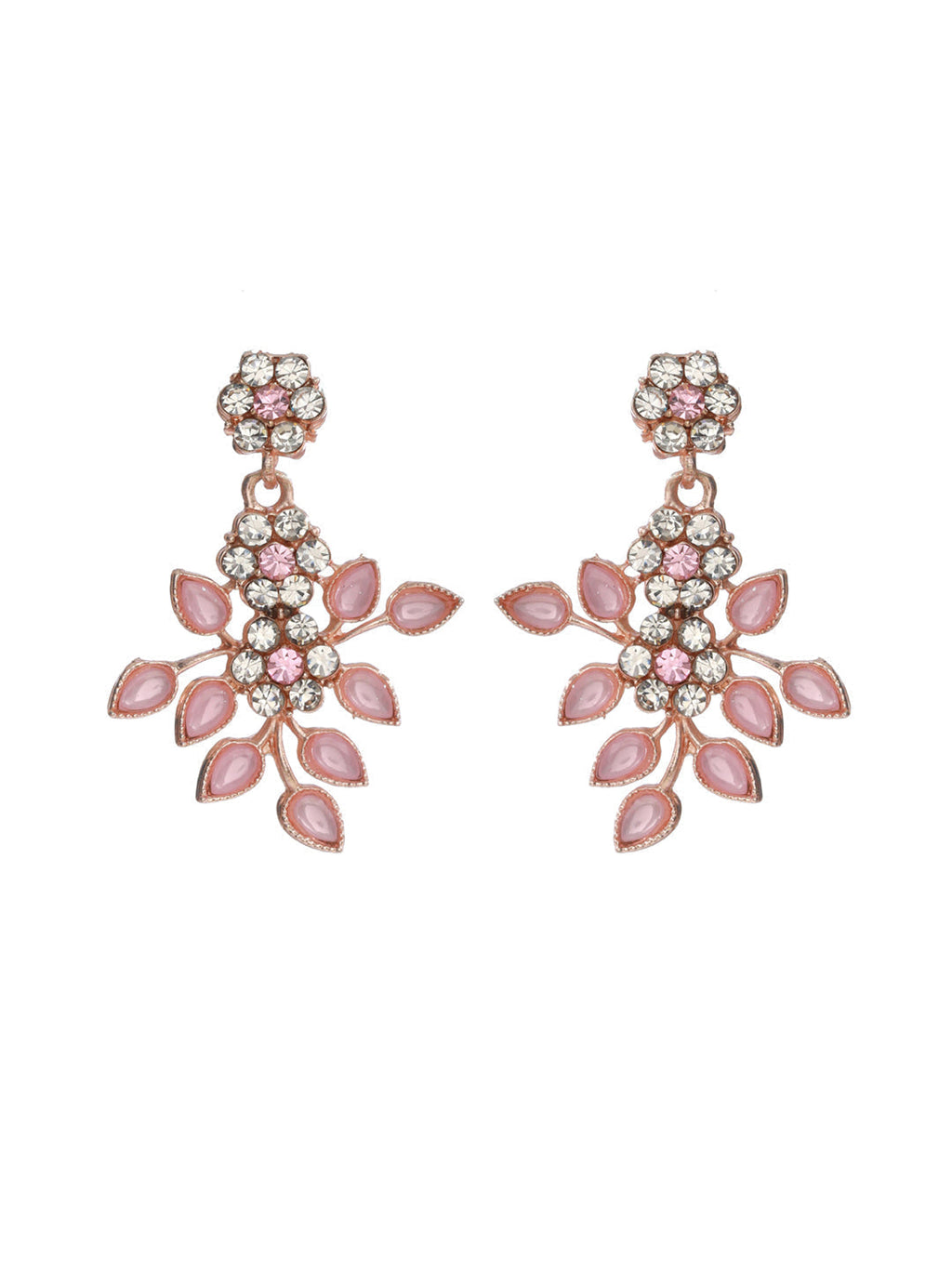 Priyaasi Women Pink Studded Floral Rose Gold-Polished Jewellery Set - Swadesiicart
