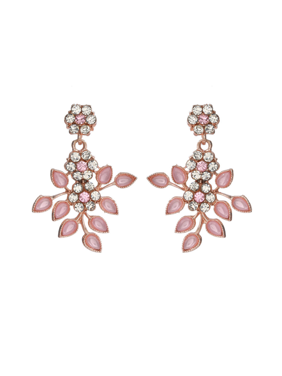 Priyaasi Women Pink Studded Floral Rose Gold-Polished Jewellery Set - Swadesiicart