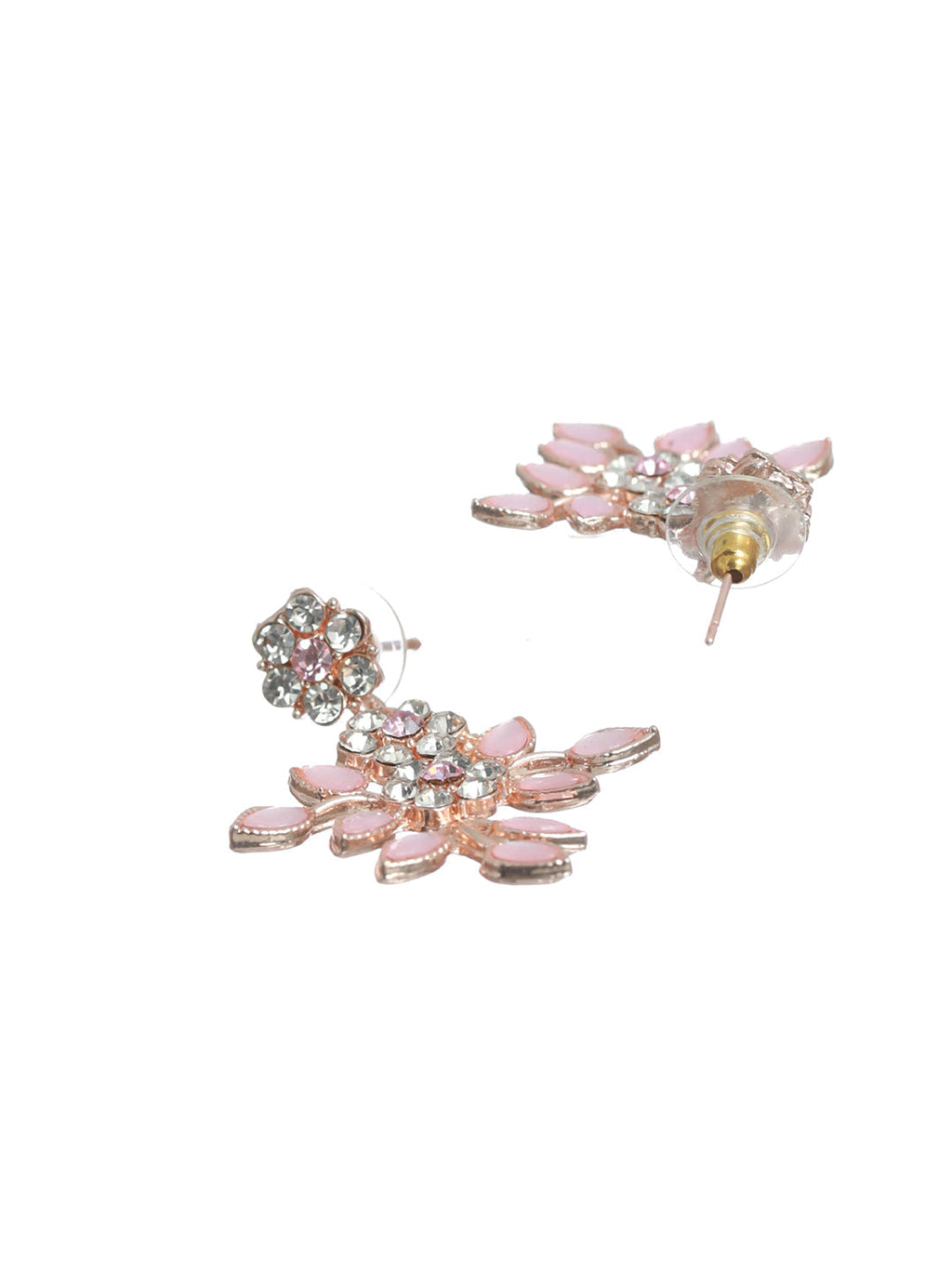 Priyaasi Women Pink Studded Floral Rose Gold-Polished Jewellery Set - Swadesiicart