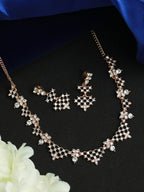 Priyaasi Women Floral American Diamond Rose Gold-Polished Jewellery Set - Noz2Toz