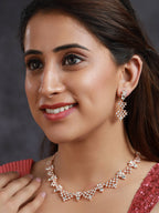Priyaasi Women Floral American Diamond Rose Gold-Polished Jewellery Set - Swadesiicart
