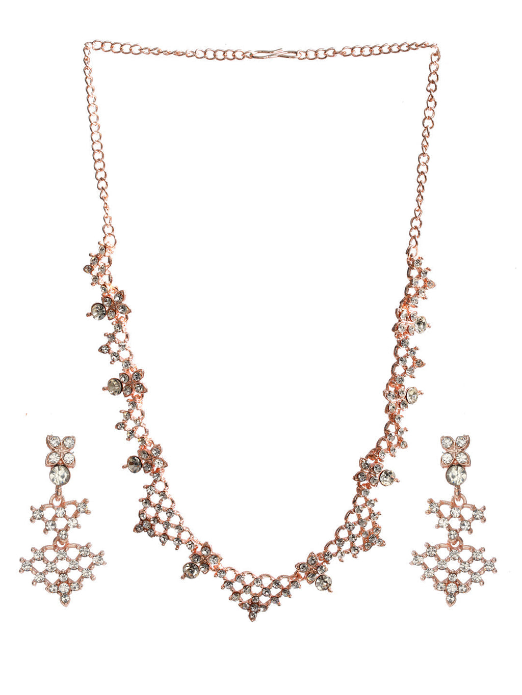 Priyaasi Women Floral American Diamond Rose Gold-Polished Jewellery Set - Swadesiicart