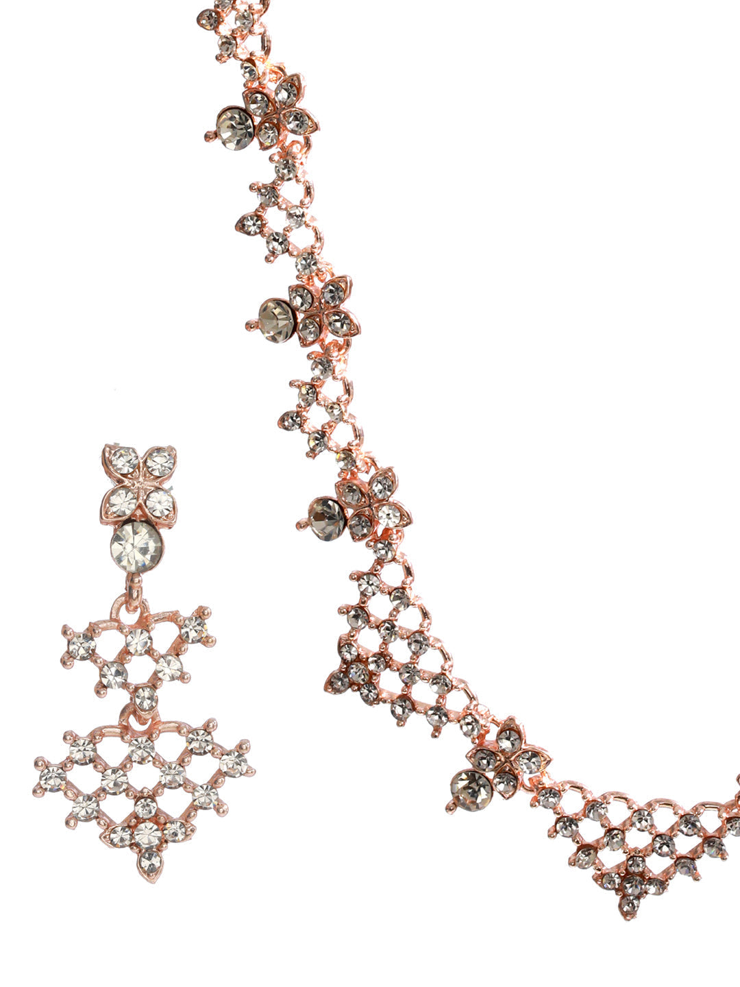 Priyaasi Women Floral American Diamond Rose Gold-Polished Jewellery Set - Swadesiicart
