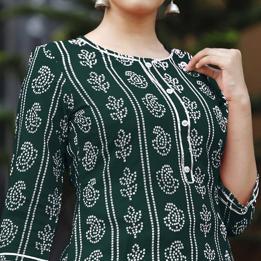 Vamika Green Rayon Gota Patti work Kurti With Skirt Suit | Grocsy