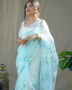 Vamsee Sky Organza Saree | Grocsy