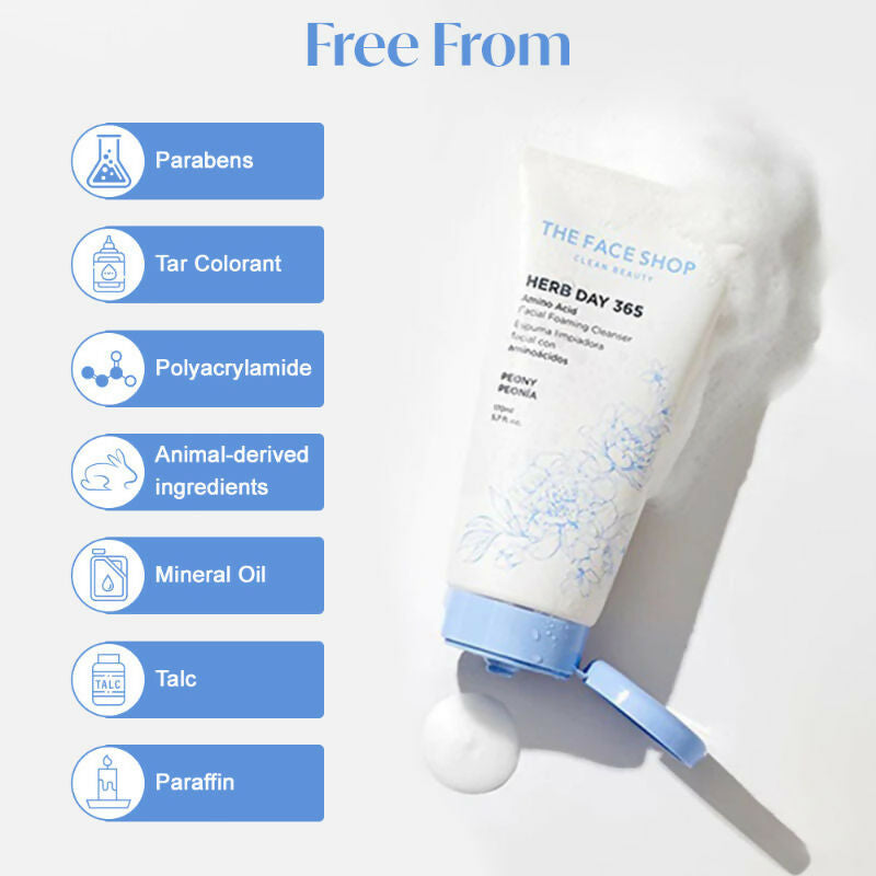 The Face Shop Herb Day Amino Acid Face Wash, Gentle Cleanser that Exfoliates & Brighten Skin - Korean Skincare | Grocsy