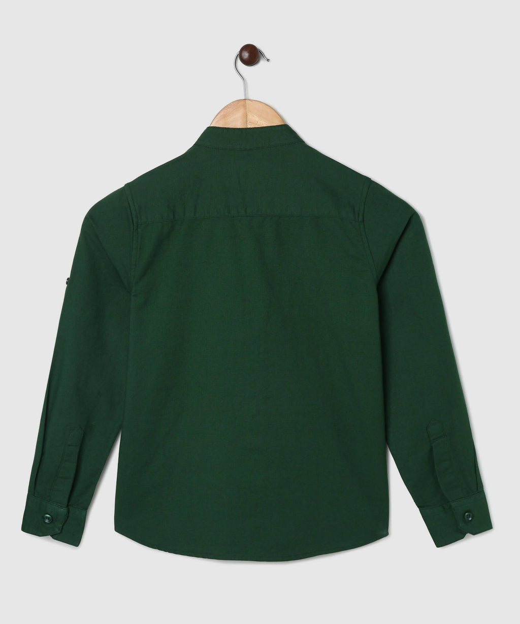 Manet Boys Mandarin Collar Full Sleeves Melange Shirt - Green | Grocsy
