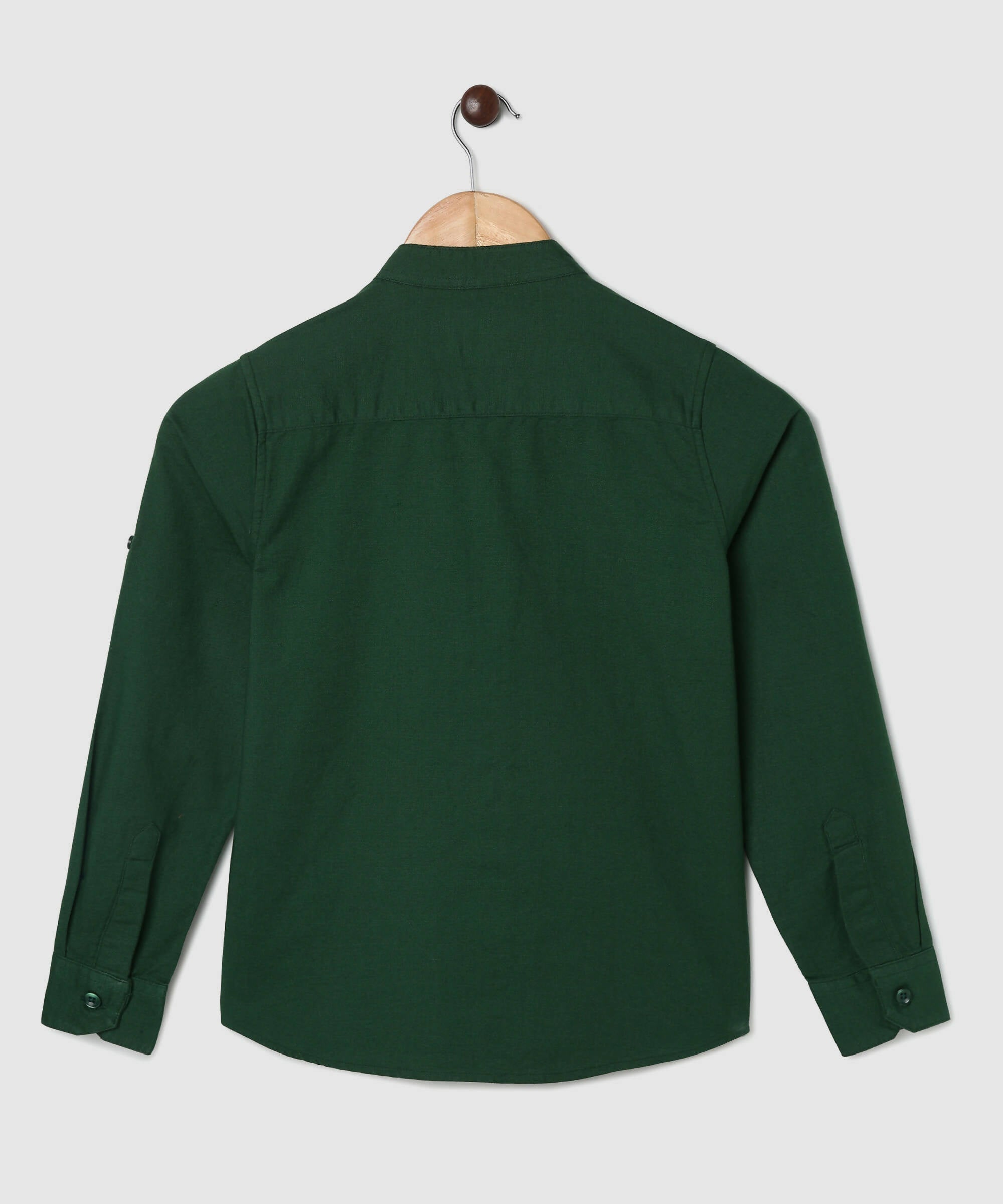 Manet Boys Mandarin Collar Full Sleeves Melange Shirt - Green | Grocsy