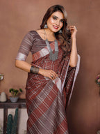 Aastha Fashion Brown Linen Weaving Saree | Grocsy