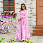 Partywear Designer Digital Printed Light pink Pure Maslin Gown - Anbazaar | Grocsy